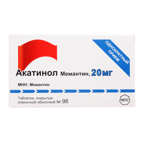 Акатинол Мемантин таблетки покрыт.плен.об. 20 мг 98 шт Акатинол Мемантин таблетки покрыт.плен.об. 20 мг 98 шт