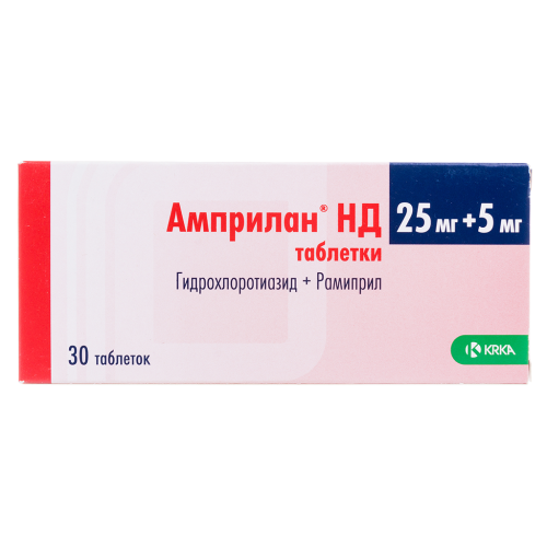 Амприлан НД таблетки 25 мг+5 мг 30 шт Амприлан НД таблетки 25 мг+5 мг 30 шт