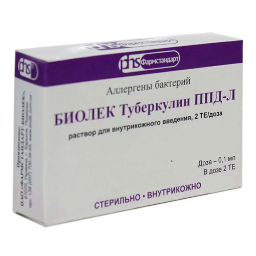 Биолек Туберкулин ППД-Л раствор для п/к введ 2 те/доза 1 мл фл 1 шт+шприц 5 шт Биолек Туберкулин ППД-Л раствор для п/к введ 2 те/доза 1 мл фл 1 шт+шприц 5 шт