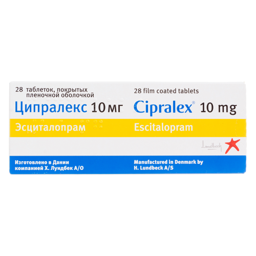 Ципралекс таблетки покрыт.плен.об. 10 мг 28 шт Ципралекс таблетки покрыт.плен.об. 10 мг 28 шт