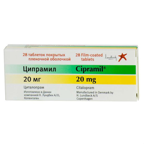 Ципрамил таблетки покрыт.плен.об. 20 мг 28 шт Ципрамил таблетки покрыт.плен.об. 20 мг 28 шт