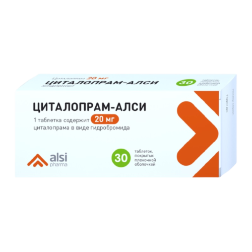 Циталопрам-АЛСИ таблетки покрыт.плен.об. 20 мг 30 шт Циталопрам-АЛСИ таблетки покрыт.плен.об. 20 мг 30 шт