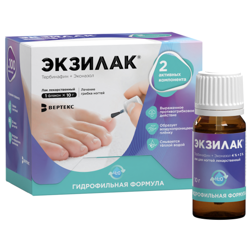 Экзилак лак для ногтей лекарственный 4%+3% 10 г 1 шт
