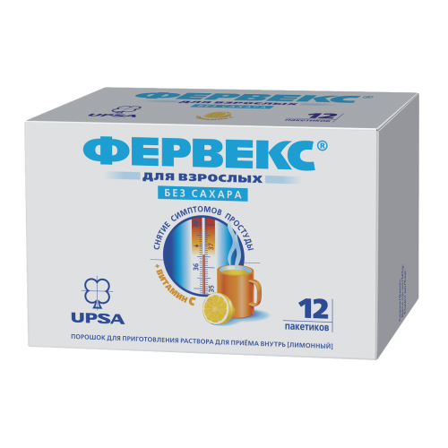 Фервекс порошок д/приг раствора для приема внутрь 500 мг+25 мг+200 мг лимон без сахара пакетики 12 шт