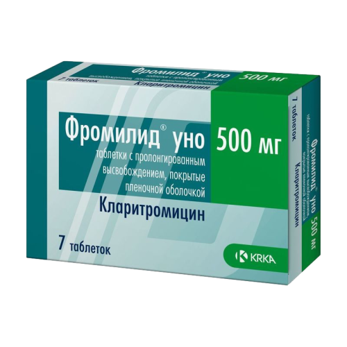 Фромилид уно таблетки с пролонг высвобождением покрыт.плен.об. 500 мг 7 шт Фромилид уно таблетки с пролонг высвобождением покрыт.плен.об. 500 мг 7 шт
