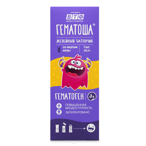 Гематоша батончик желейный массой 20,5 г вкус колы стик 1 шт Гематоша батончик желейный массой 20,5 г вкус колы стик 1 шт