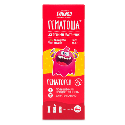Гематоша батончик желейный массой 20,5 г вкус вишни стик 1 шт Гематоша батончик желейный массой 20,5 г вкус вишни стик 1 шт