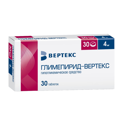 Глимепирид-Вертекс таблетки 4 мг 30 шт Глимепирид-Вертекс таблетки 4 мг 30 шт