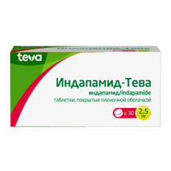 Индапамид-Тева таблетки покрыт.плен.об. 2,5 мг 30 шт Индапамид-Тева таблетки покрыт.плен.об. 2,5 мг 30 шт