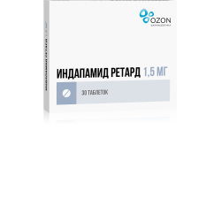 Индапамид ретард таблетки с пролонг высвобождением покрыт.плен.об. 1,5 мг 30 шт Индапамид ретард таблетки с пролонг высвобождением покрыт.плен.об. 1,5 мг 30 шт