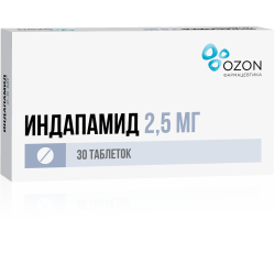 Индапамид таблетки покрыт.плен.об. 2,5 мг 30 шт Индапамид таблетки покрыт.плен.об. 2,5 мг 30 шт