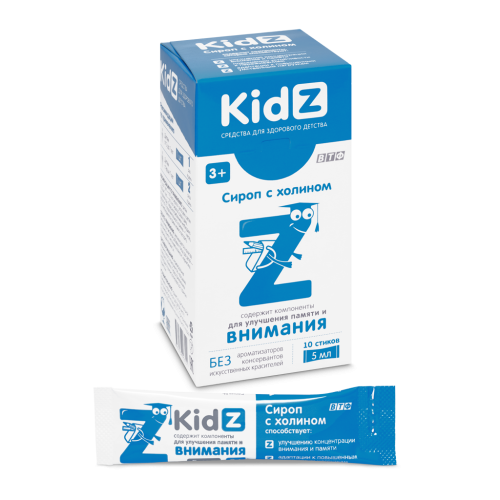 KidZ Сироп с холином 3+ стик по 5 мл 10 шт KidZ Сироп с холином 3+ стик по 5 мл 10 шт