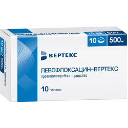Левофлоксацин-Вертекс таблетки покрыт.плен.об. 500 мг 10 шт Левофлоксацин-Вертекс таблетки покрыт.плен.об. 500 мг 10 шт