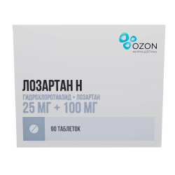 Лозартан-Н таблетки покрыт.плен.об. 25 мг+100 мг 90 шт Лозартан-Н таблетки покрыт.плен.об. 25 мг+100 мг 90 шт
