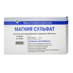 Магния сульфат раствор для в/в введ 250 мг/мл 10 мл амп 10 шт Магния сульфат раствор для в/в введ 250 мг/мл 10 мл амп 10 шт