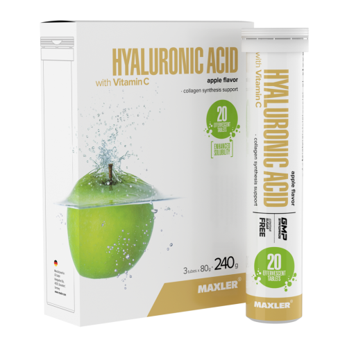 Maxler Гиалуроновая кислота с вит С/Hyaluronic Acid with Vitamin C шипучие таблетки вкус Яблока по 4,0 г 20 шт Maxler Гиалуроновая кислота с вит С/Hyaluronic Acid with Vitamin C шипучие таблетки вкус Яблока по 4,0 г 20 шт