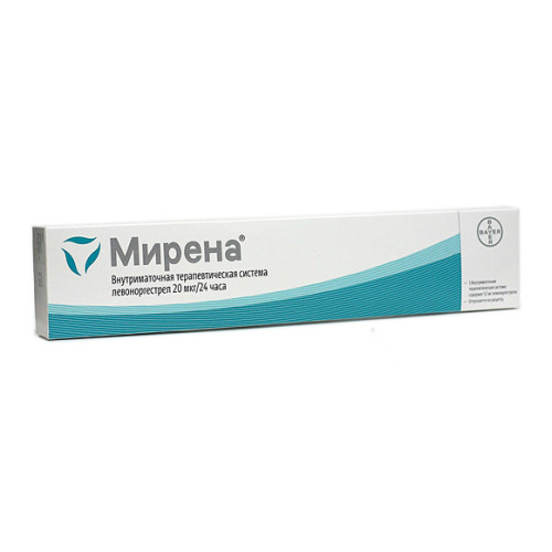 Мирена внутриматочная терапевтическая система ( спираль) 20 мкг/24 ч (52 мг) 1 шт