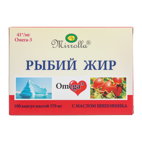 Mirrolla Рыбий жир с маслом шиповника капсулы массой 370 мг 100 шт Mirrolla Рыбий жир с маслом шиповника капсулы массой 370 мг 100 шт