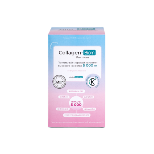 Морской коллаген Collagen-Biom Premium 5000 мг со вкусом персика порошок в саше по 6,0 г 30 шт