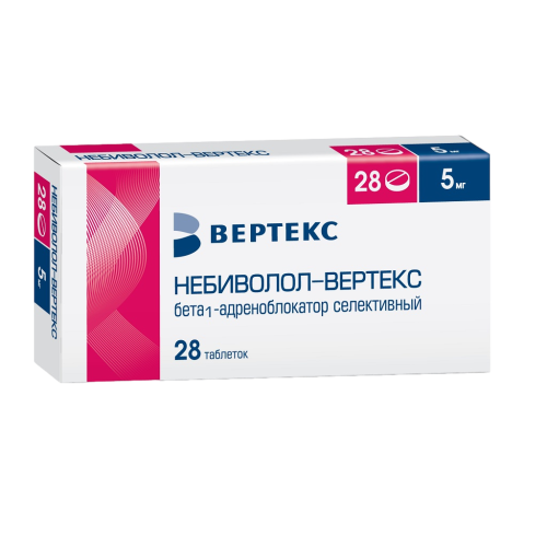 Небиволол-Вертекс таблетки 5 мг 28 шт Небиволол-Вертекс таблетки 5 мг 28 шт