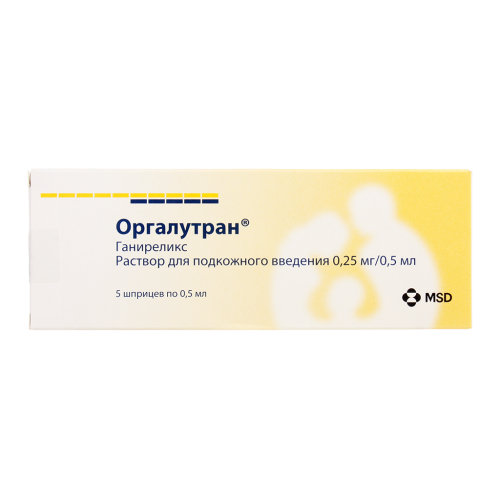 Оргалутран раствор для п/к введ 0,25 мг/0,5 мл 0,5 мл шприцы 5 шт Оргалутран раствор для п/к введ 0,25 мг/0,5 мл 0,5 мл шприцы 5 шт
