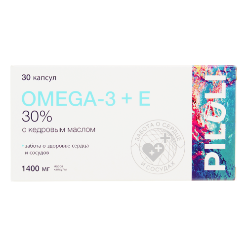 PILULI Омега-3 30% с кедровым маслом и вит E капсулы массой 1400 мг 30 шт