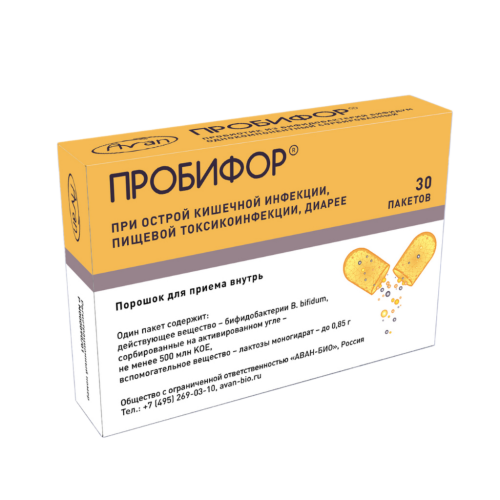 Пробифор порошок для приема внутрь 500 млн.кое/пакет 0,85 г 30 шт Пробифор порошок для приема внутрь 500 млн.кое/пакет 0,85 г 30 шт
