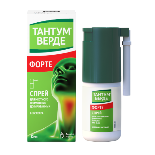 Тантум Верде форте спрей для местного применения дозированный 0,51 мг/доза 15 мл 1 шт Тантум Верде форте спрей для местного применения дозированный 0,51 мг/доза 15 мл 1 шт