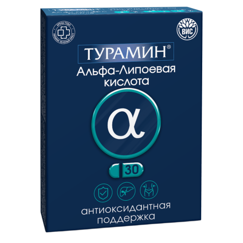 Турамин Альфа-Липоевая кислота капсулы массой 0,4 г банка 30 шт Турамин Альфа-Липоевая кислота капсулы массой 0,4 г банка 30 шт