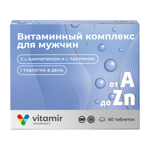 Витамир Витаминный комплекс A-Zn для мужчин таблетки покрыт.об. массой 900 мг 60 шт Витамир Витаминный комплекс A-Zn для мужчин таблетки покрыт.об. массой 900 мг 60 шт