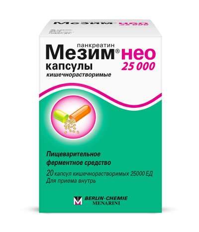 Мезим нео 25000 капсулы кишечнорастворимые 25000 ед 20 шт