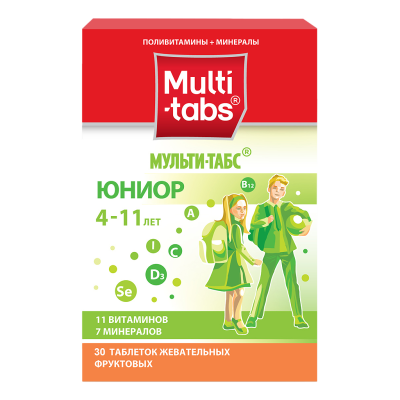 Мульти-табс Юниор фрукты таблетки жевательные 30 шт