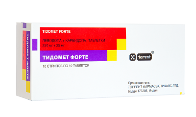 Тидомет Форте таблетки 250 мг+25 мг  100 шт